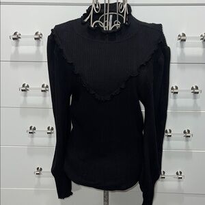Free People Love Struck Ribbed Ruffled Mock Neck Sweater, size M